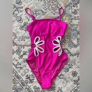 Pink Lily Magenta One Piece Swimsuit with White Floral Accents